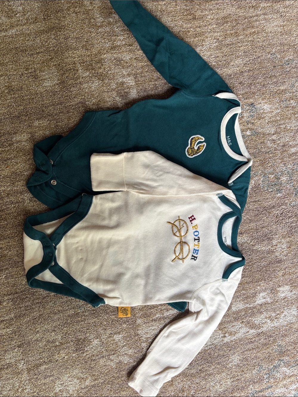 M&S Green and Cream Harry Potter Baby One-Piece Bodysuits - 2-Pack